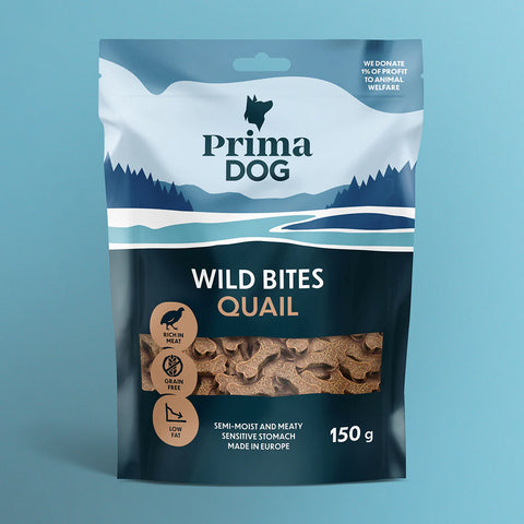 PrimaDog Wild Bites Viiriäinen ja orapihlajanmarja | koiran herkku | 150g